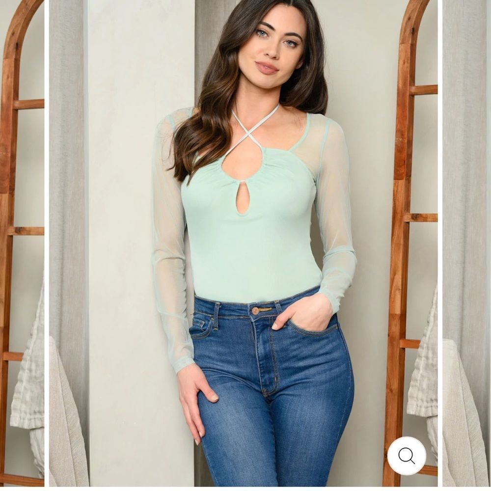 Athena Women's Long Sleeve Mesh Bodysuit Sage Green Medium